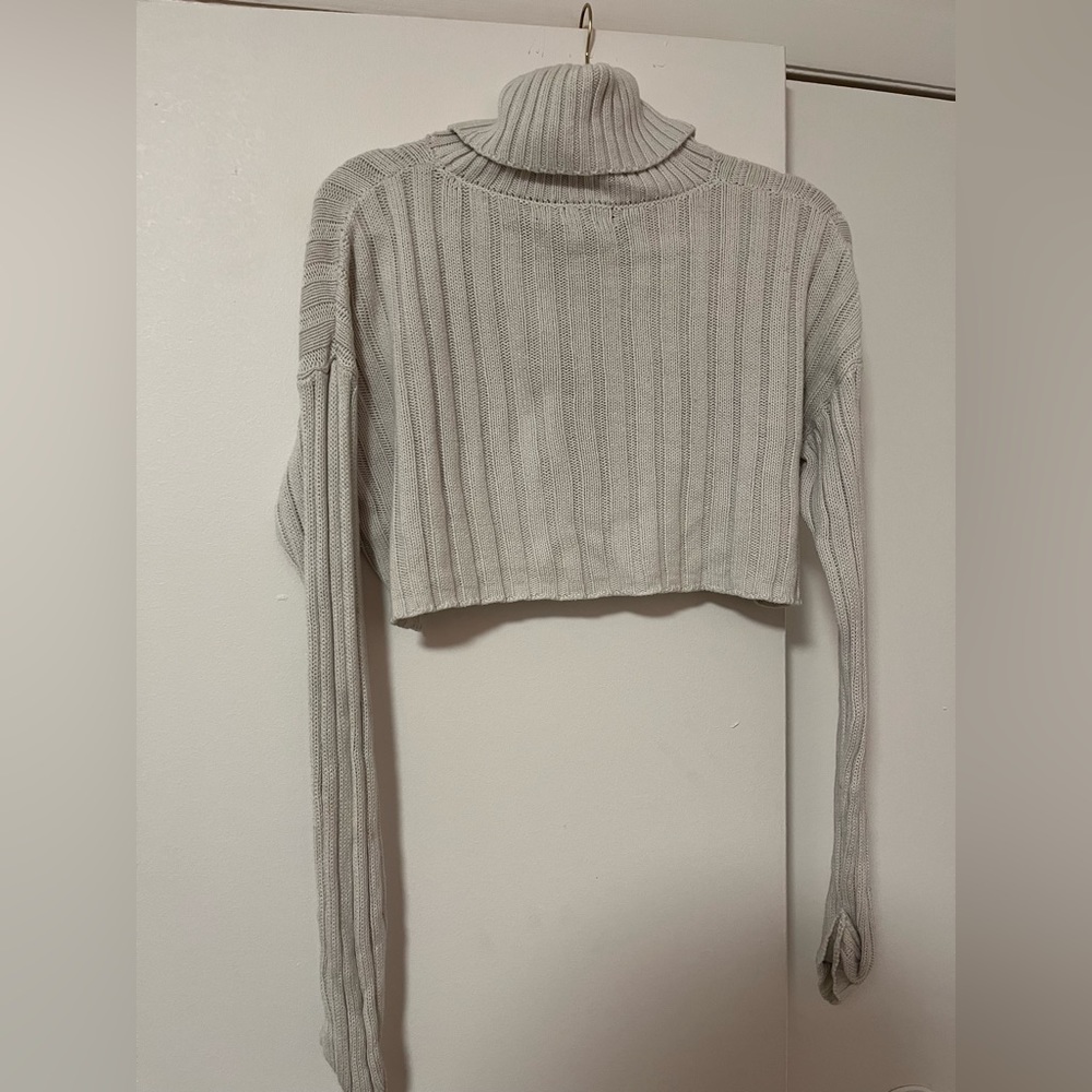 Woven Turtleneck Crop Top